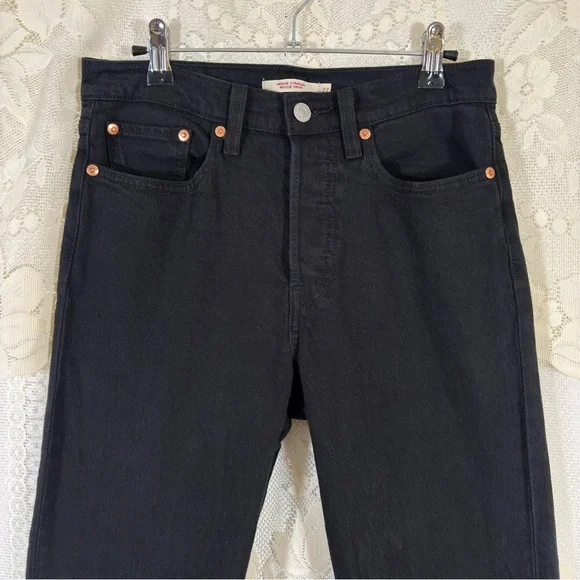 Levi's Wedgie Straight High Rise Denim Jeans Pants Black Sprout Size 27 - Picture 5 of 12